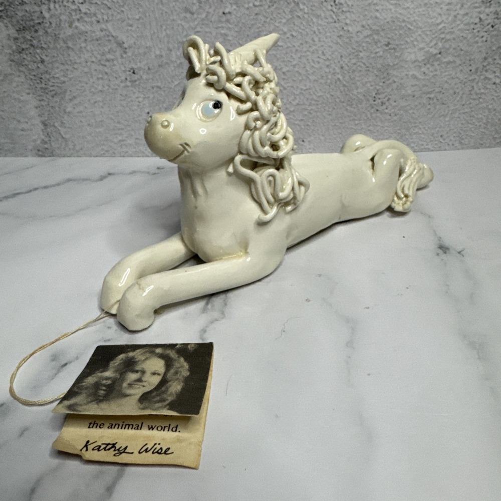 Vintage Kathy Wise Unicorn WiseCrackers 1981 Ceramic Figurine w Tag EUC